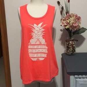 Coral Tank w/ White Pineapple on Front, L